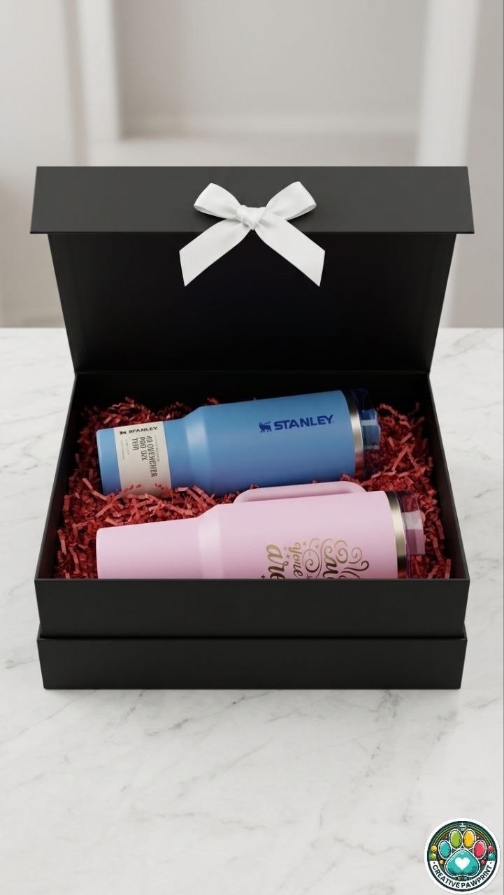 Gift box negro Stanley azul y rosa grabado laser
